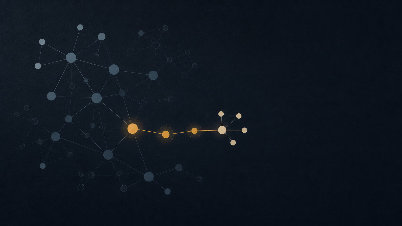 A quiet network with one reactivated amber route leading to a smaller investor-side cluster