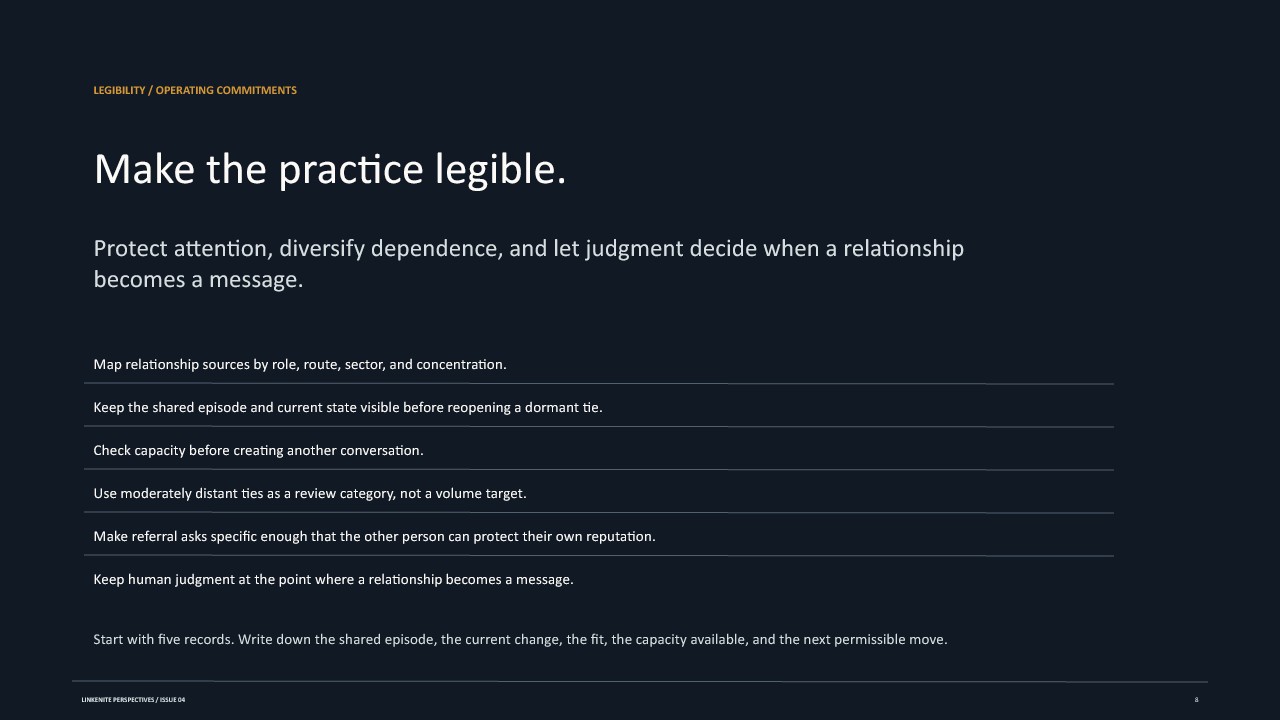 Slide 8: Make the practice legible