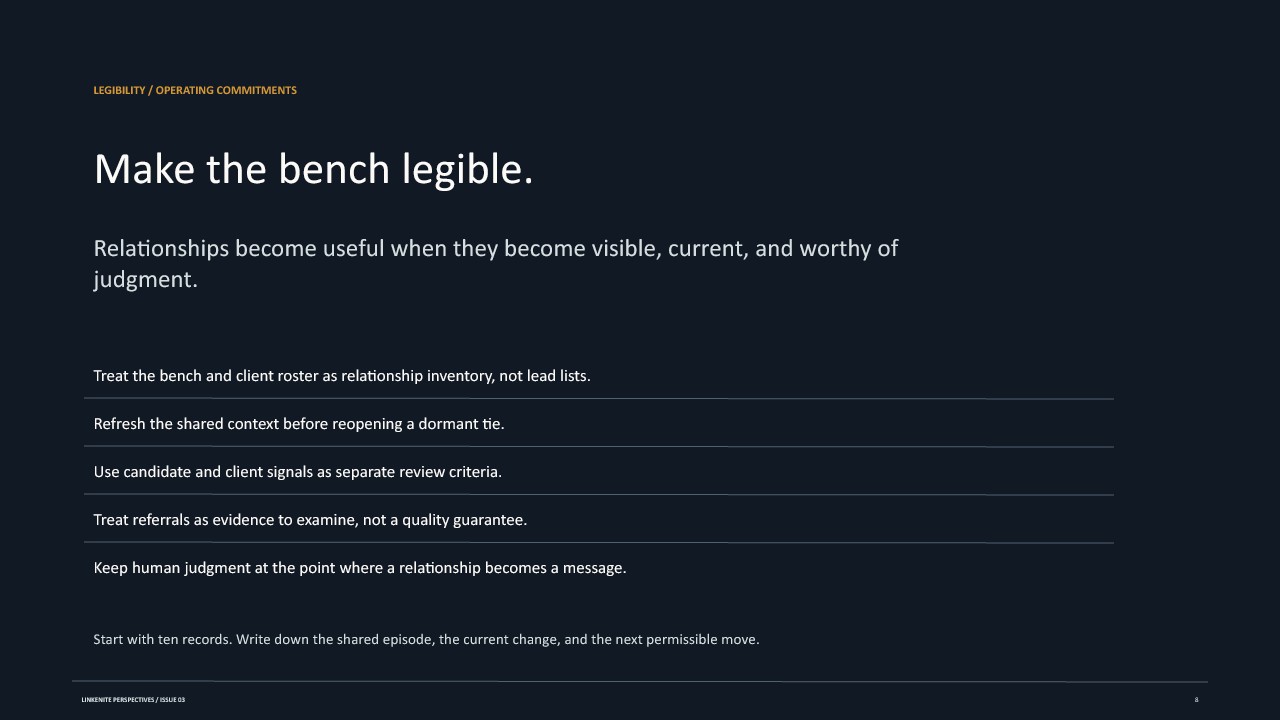 Slide 8: Make the bench legible